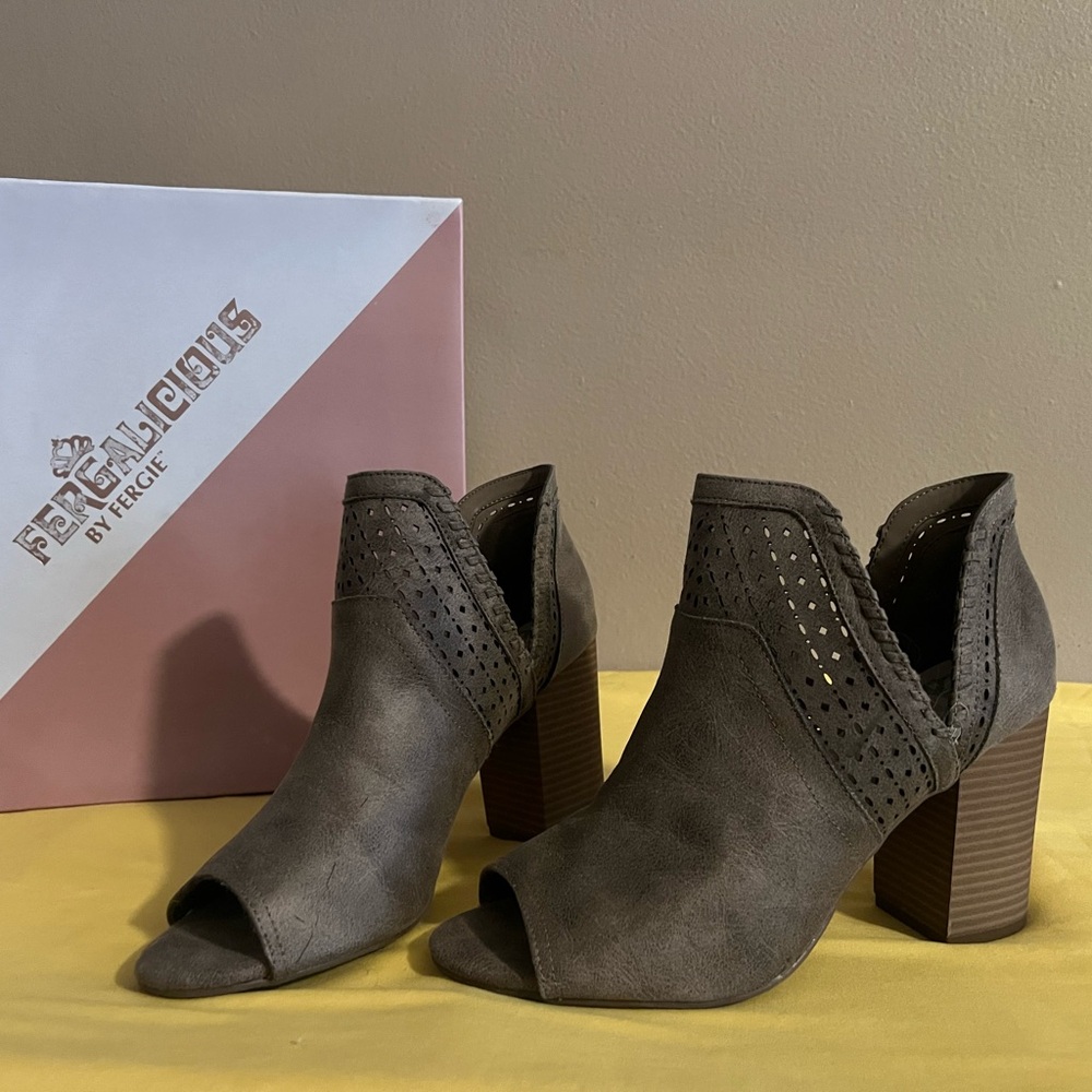 Gray Heeled Boots with Perforated Design